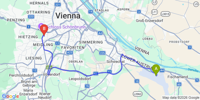 Map: Vienna Airport (VIE) to Springer Palace