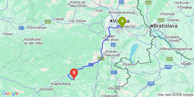 Map: Vienna Airport (VIE) to St Kathrein am Hauenstein