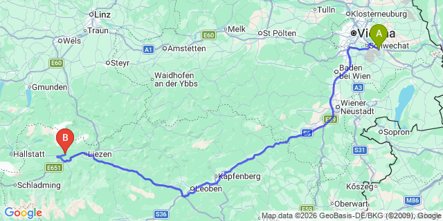 Map: Vienna Airport (VIE) to Stainach-Pürgg