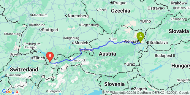 Map: Vienna Airport (VIE) to Stallehr
