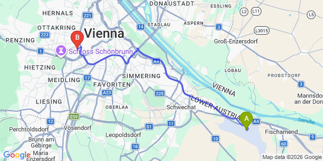 Map: Vienna Airport (VIE) to Stanys - Das Apartmenthotel