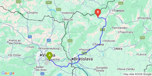 Map: Vienna Airport (VIE) to Stará Turá