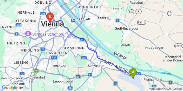 Map: Vienna Airport (VIE) to Steigenberger Hotel Herrenhof, Wien