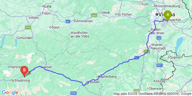 Map: Vienna Airport (VIE) to Stein an der Enns