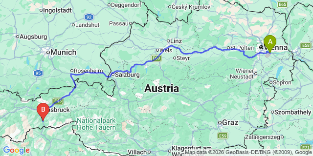 Map: Vienna Airport (VIE) to Steinach am Brenner