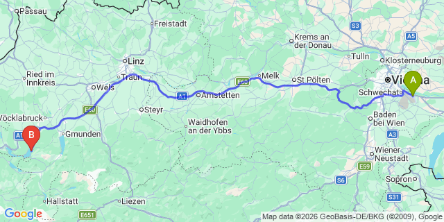 Map: Vienna Airport (VIE) to Steinbach am Attersee