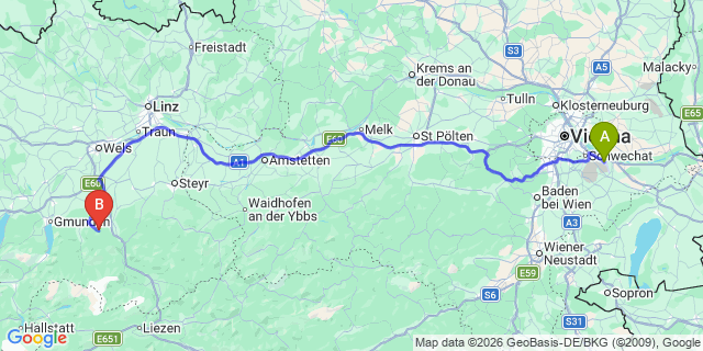 Map: Vienna Airport (VIE) to Steinbach am Ziehberg