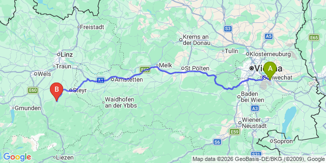Map: Vienna Airport (VIE) to Steinbach an der Steyr