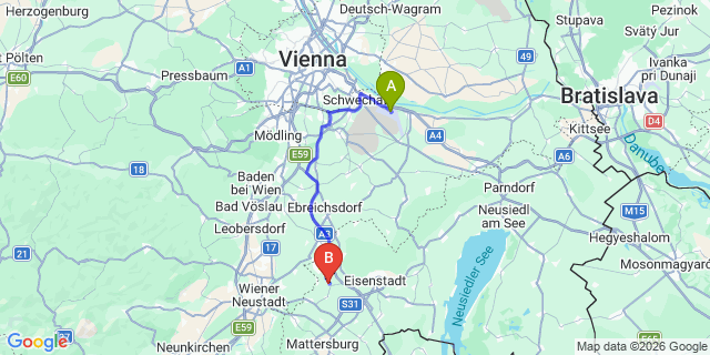 Map: Vienna Airport (VIE) to Steinbrunn
