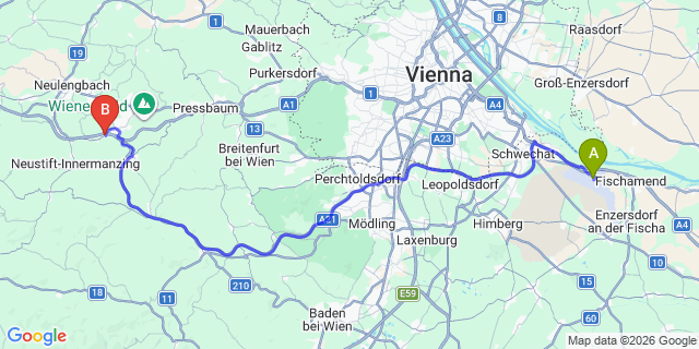 Map: Vienna Airport (VIE) to Steinhäusl