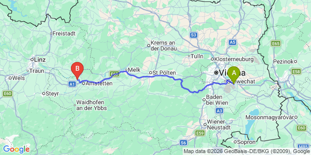 Map: Vienna Airport (VIE) to Stephanshart