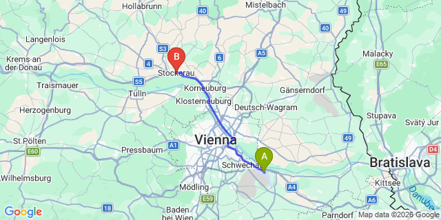 Map: Vienna Airport (VIE) to Stockerau