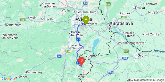 Map: Vienna Airport (VIE) to Stoob