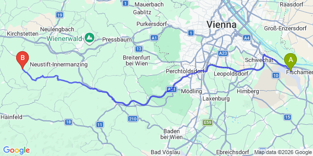 Map: Vienna Airport (VIE) to Stössing