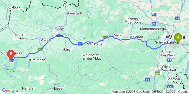 Map: Vienna Airport (VIE) to Straß im Attergau