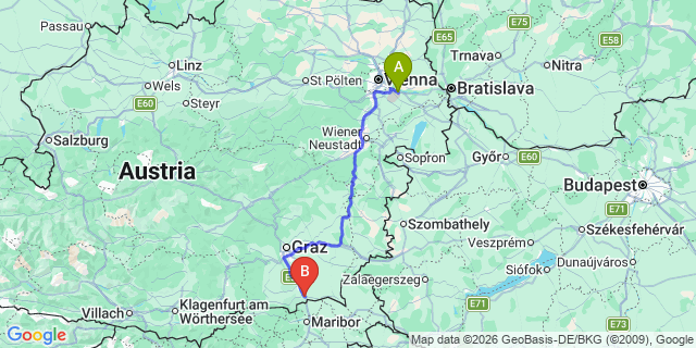Map: Vienna Airport (VIE) to Straß in Steiermark