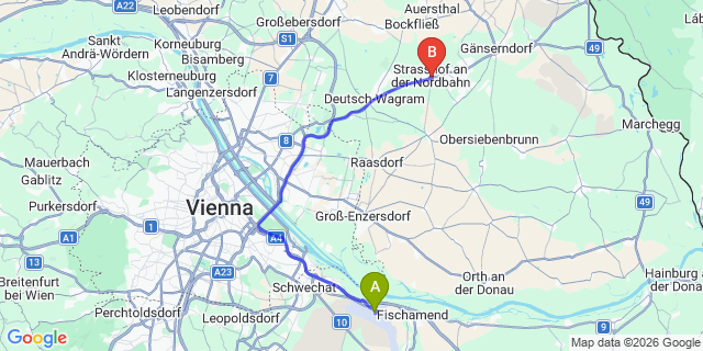 Map: Vienna Airport (VIE) to Strasshof An Der Nordbahn