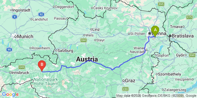Map: Vienna Airport (VIE) to Stuhlfelden