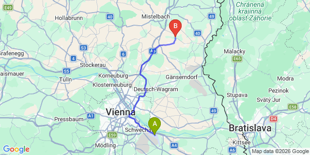 Map: Vienna Airport (VIE) to Sulz im Weinviertel