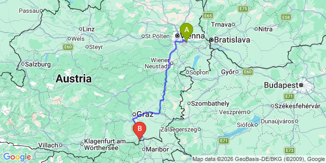 Map: Vienna Airport (VIE) to Sulztal