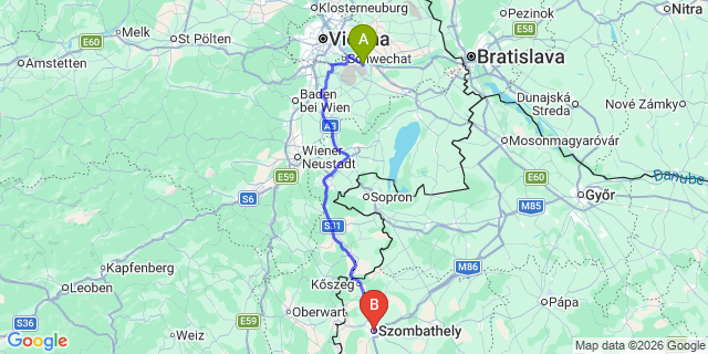 Map: Vienna Airport (VIE) to Szombathely