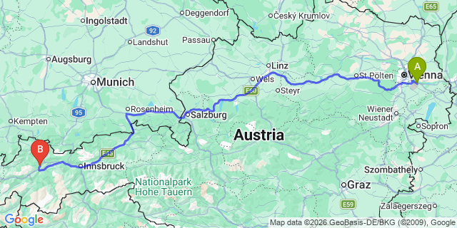 Map: Vienna Airport (VIE) to Tarrenz