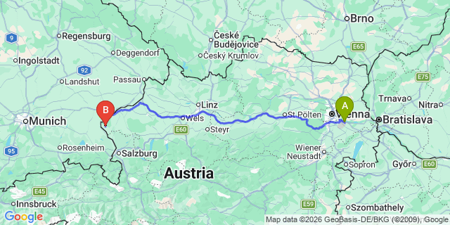 Map: Vienna Airport (VIE) to Tarsdorf