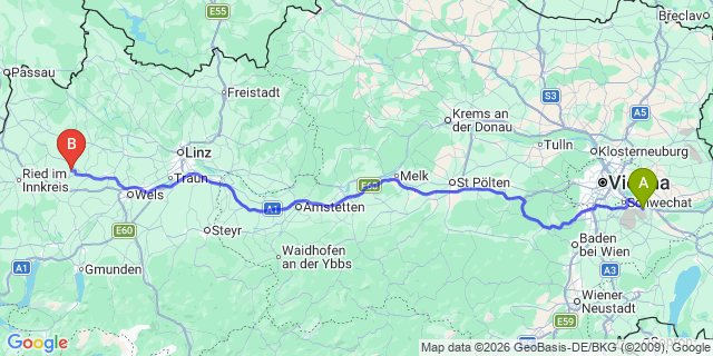 Map: Vienna Airport (VIE) to Taufkirchen an der Trattnach
