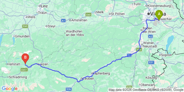 Map: Vienna Airport (VIE) to Tauplitz