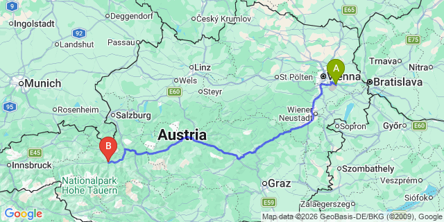 Map: Vienna Airport (VIE) to Taxenbach