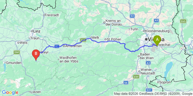 Map: Vienna Airport (VIE) to Ternberg