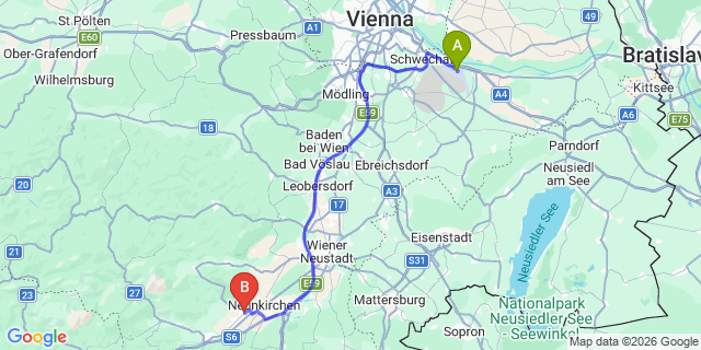 Map: Vienna Airport (VIE) to Ternitz