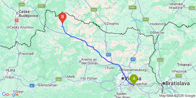 Map: Vienna Airport (VIE) to Thaya