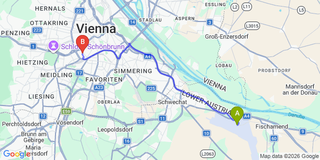 Map: Vienna Airport (VIE) to The Art Hotel Vienna