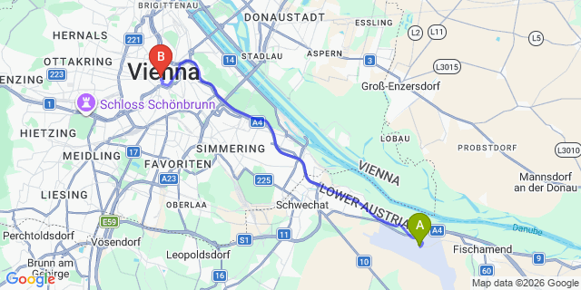 Map: Vienna Airport (VIE) to The Guesthouse Vienna