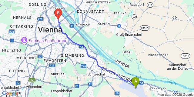 Map: Vienna Airport (VIE) to The Social Hub Vienna