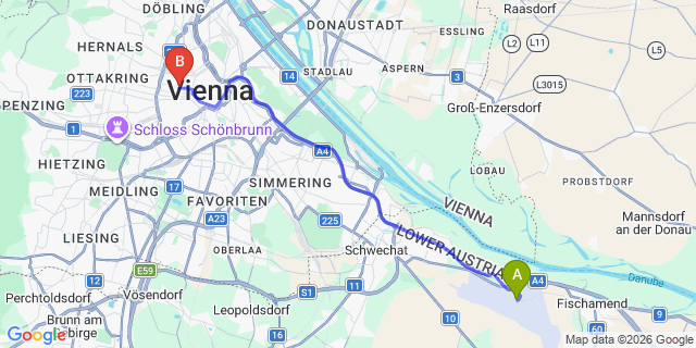 Map: Vienna Airport (VIE) to Theaterhotel & Suites Wien