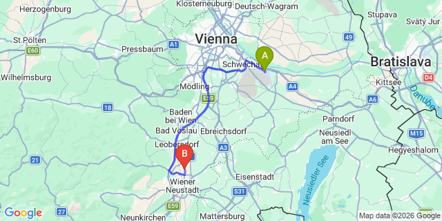Map: Vienna Airport (VIE) to Theresienfeld