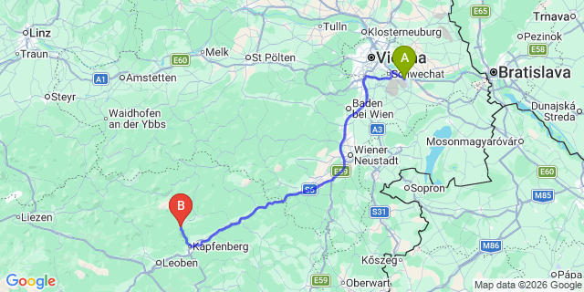 Map: Vienna Airport (VIE) to Thörl
