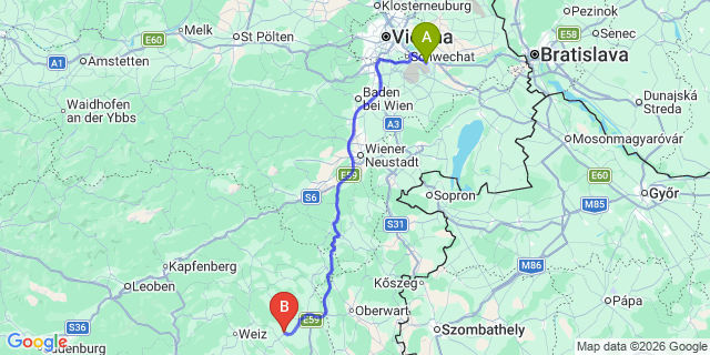 Map: Vienna Airport (VIE) to Tiefenbach