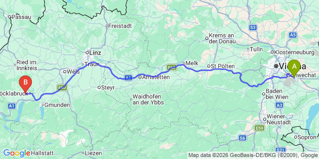 Map: Vienna Airport (VIE) to Timelkam