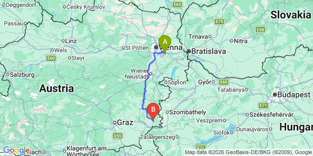 Map: Vienna Airport (VIE) to Tobaj
