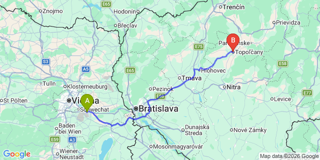 Map: Vienna Airport (VIE) to Topolcany
