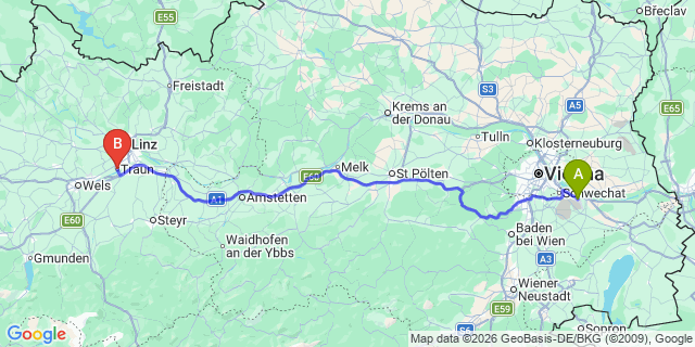 Map: Vienna Airport (VIE) to Traun