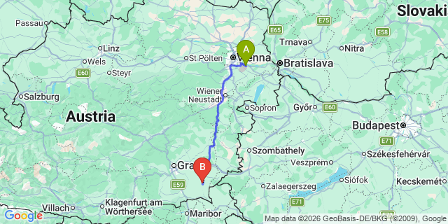 Map: Vienna Airport (VIE) to Trautmannsdorf in Oststeiermark
