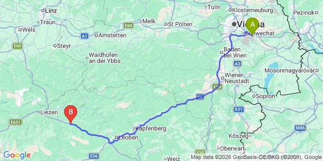 Map: Vienna Airport (VIE) to Treglwang