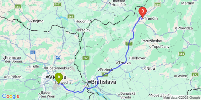 Map: Vienna Airport (VIE) to Trencin