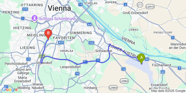 Map: Vienna Airport (VIE) to Trend Apartment Wien