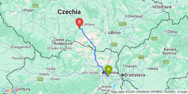 Map: Vienna Airport (VIE) to Trest