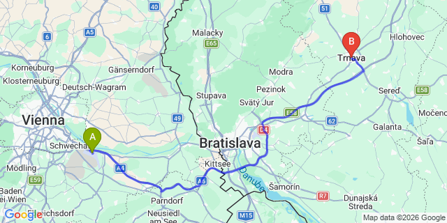 Map: Vienna Airport (VIE) to Trnava